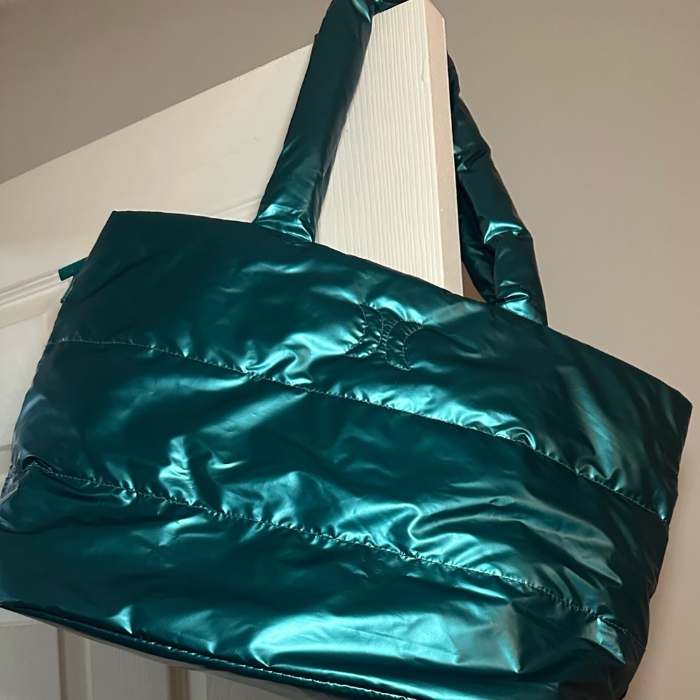 Hurley Metallic Teal Water Resistant Puffer Tote Bag